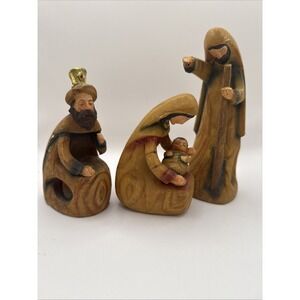 Wooden Carving Nativity 3 Piece Set, Mary With Baby Jesus, Joseph And Wise Man